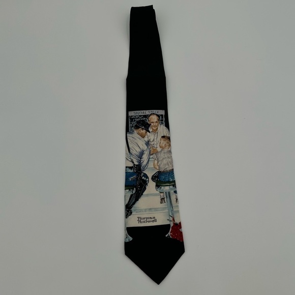 NORMAN Rockwell 1993 The Saturday Evening Post Black 100% Silk Men’s Tie - Picture 1 of 7